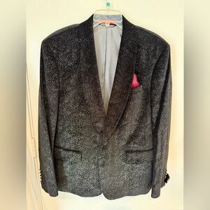 TALLIA Black and Gray Velvet Formal Blazer with Silver Glitz Accent 44S